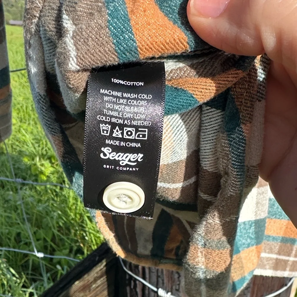 SEAGER CALICO FLANNEL Western Grunge Green PLAID outdoor XXL